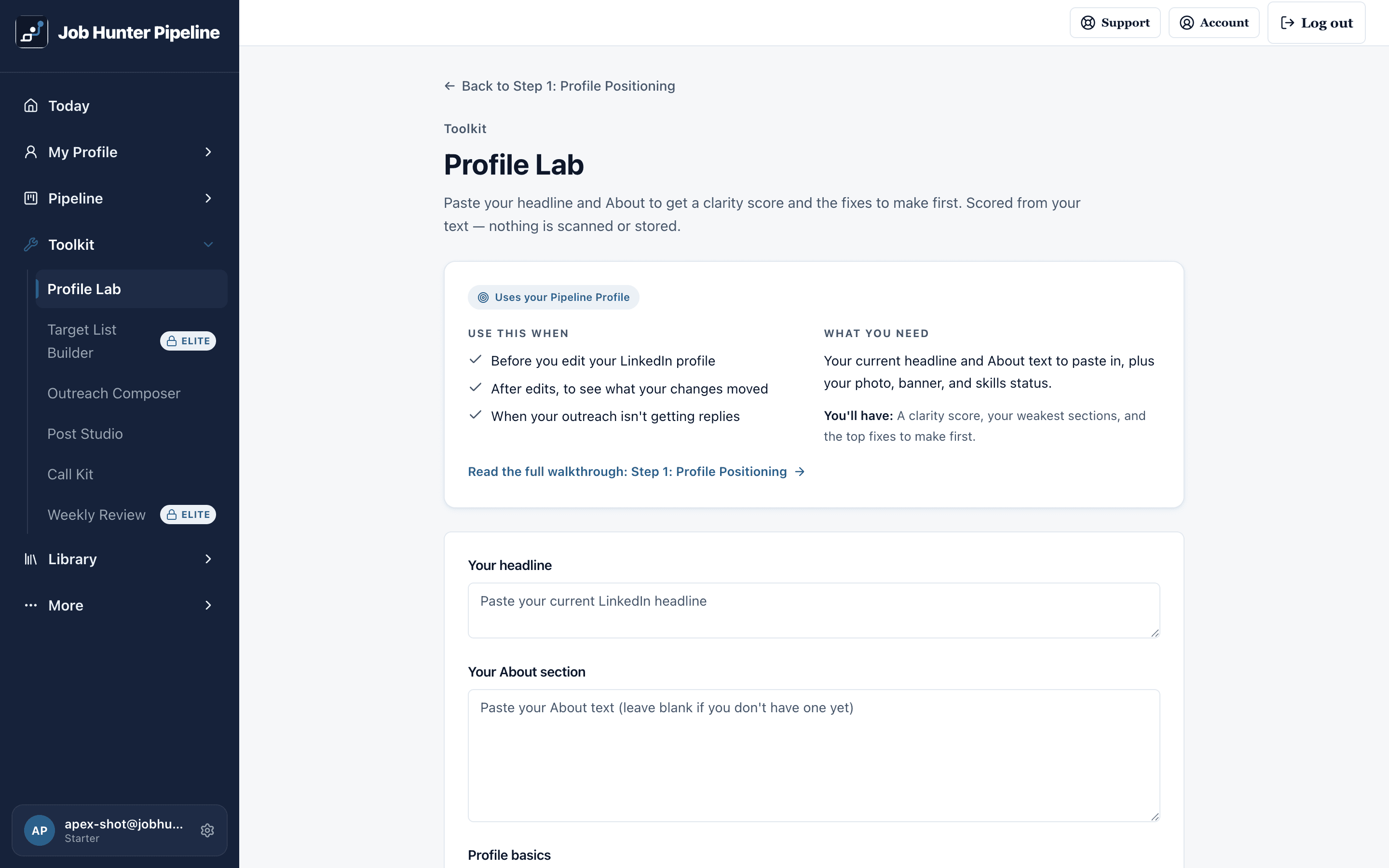 Profile Lab: score your headline and About and get your top fixes, inside the member area
